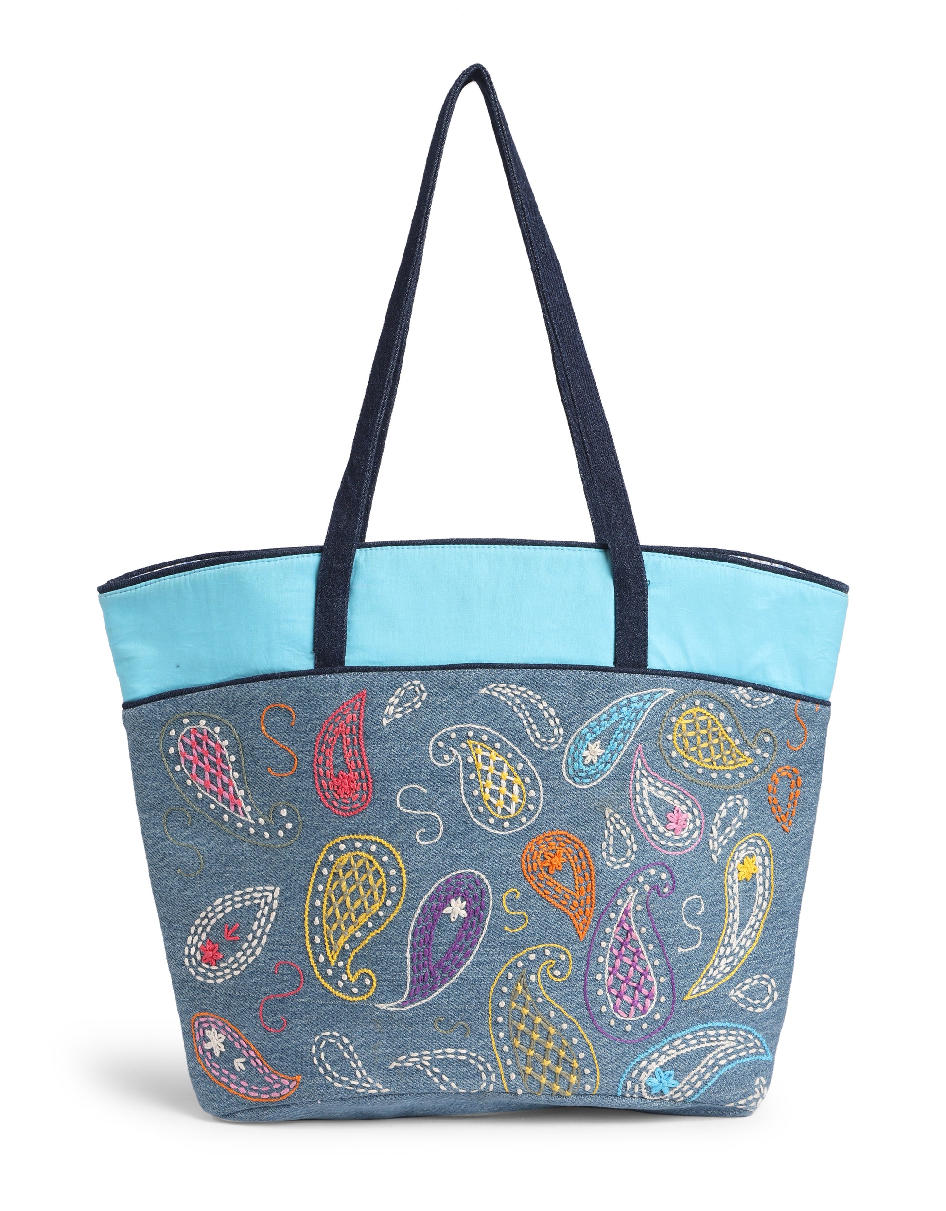 Multicolor Paisley Thread Embroidery Tote