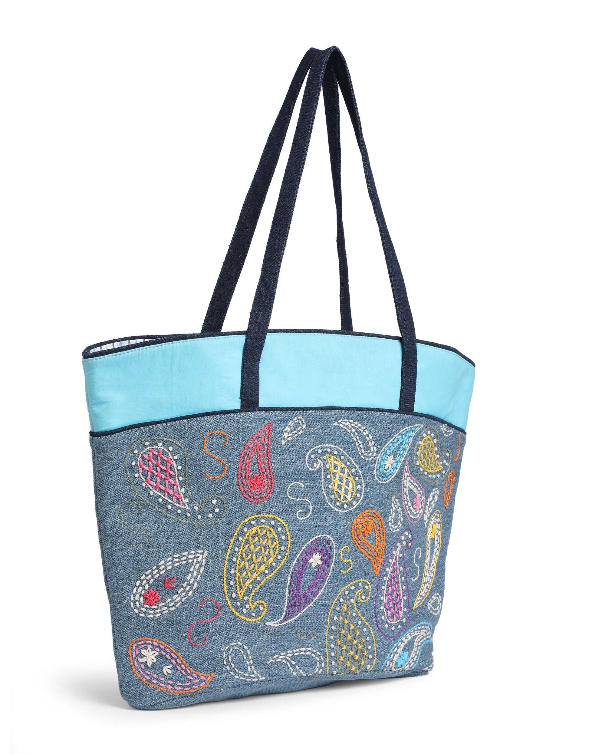 Multicolor Paisley Thread Embroidery Tote
