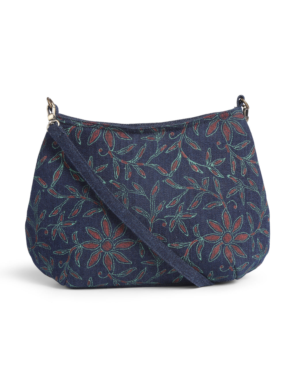 Floral Block Print Denim Sling