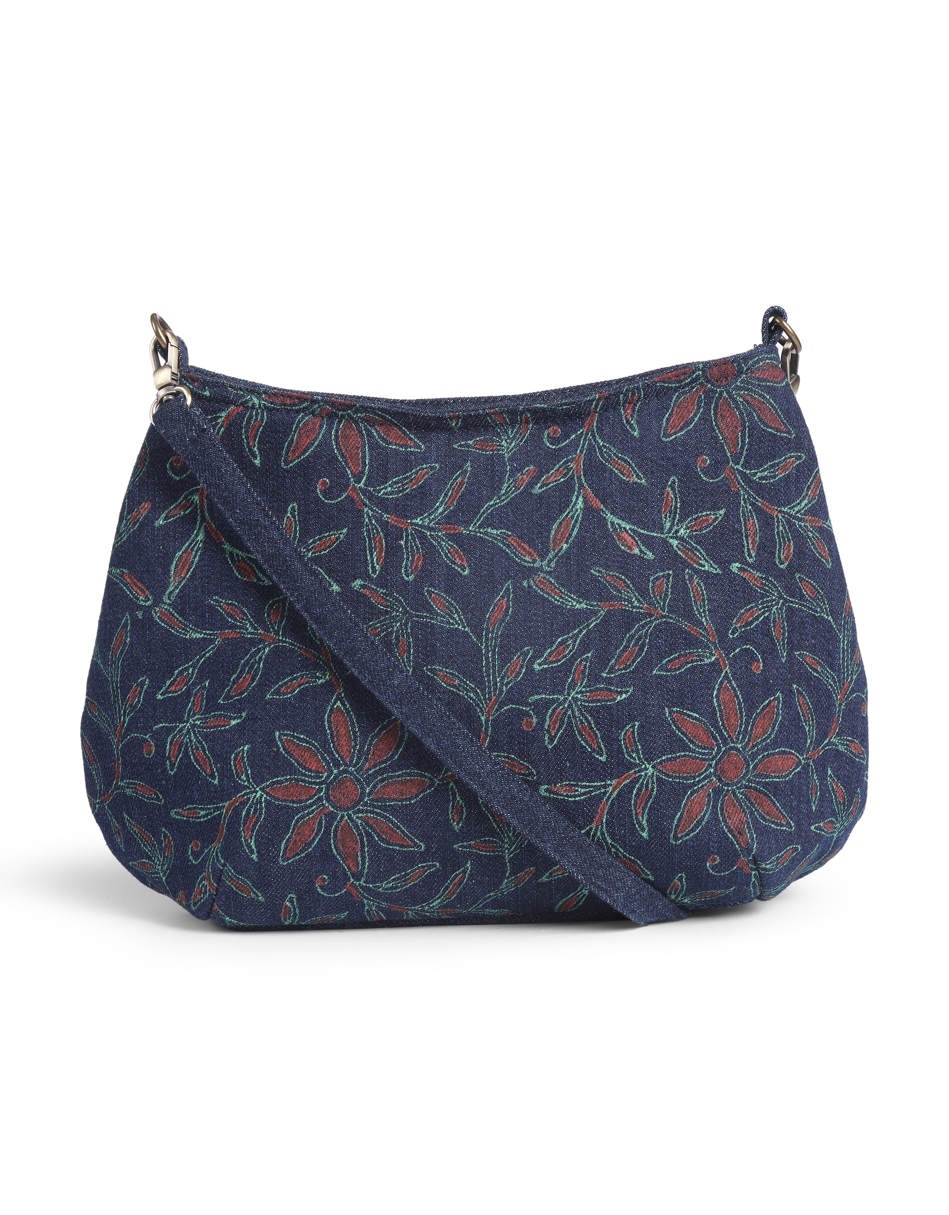 Floral Block Print Denim Sling