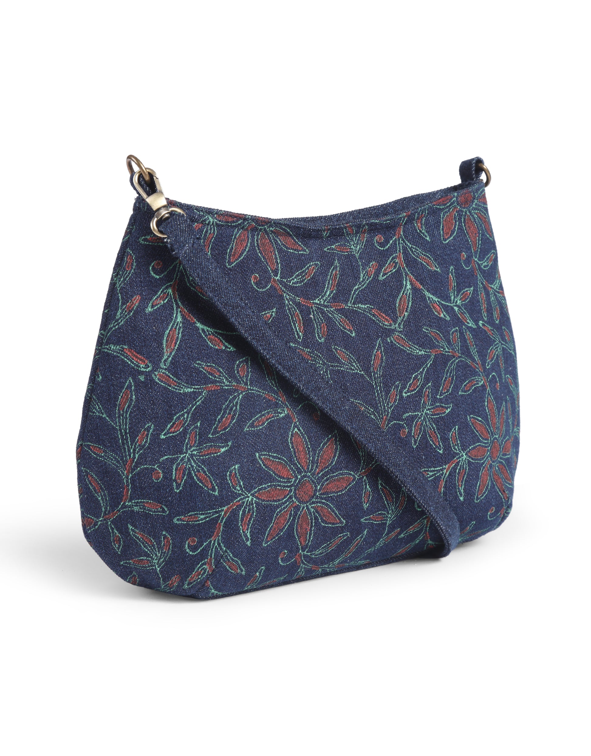 Floral Block Print Denim Sling