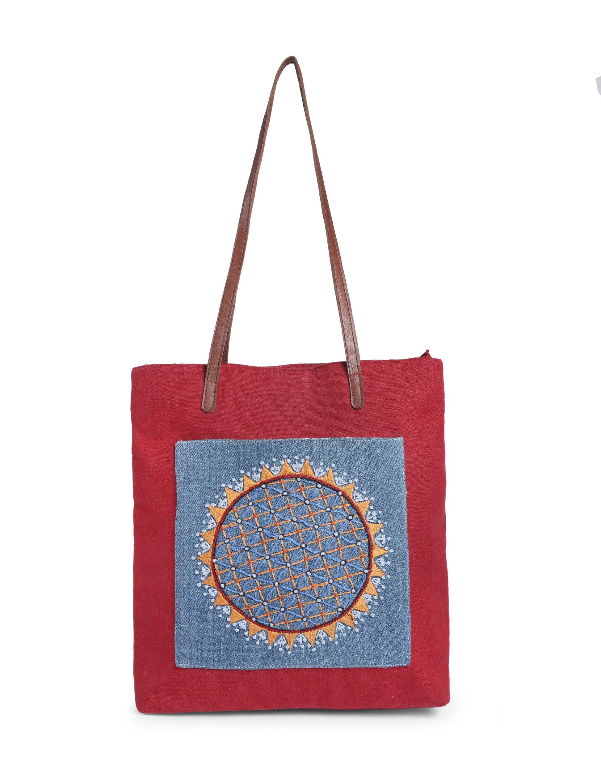 Maroon Thread Embroidered Tote
