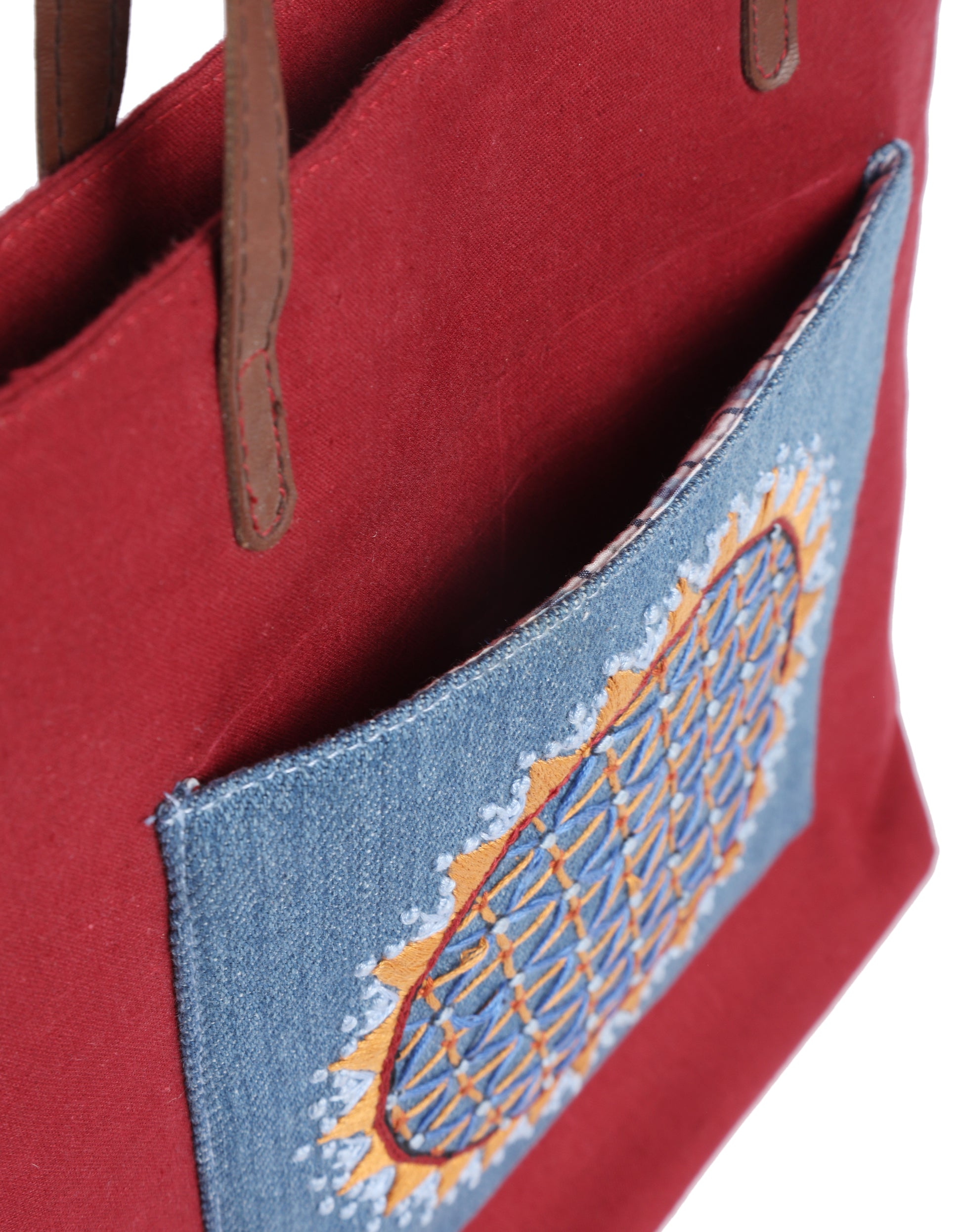 Maroon Thread Embroidered Tote