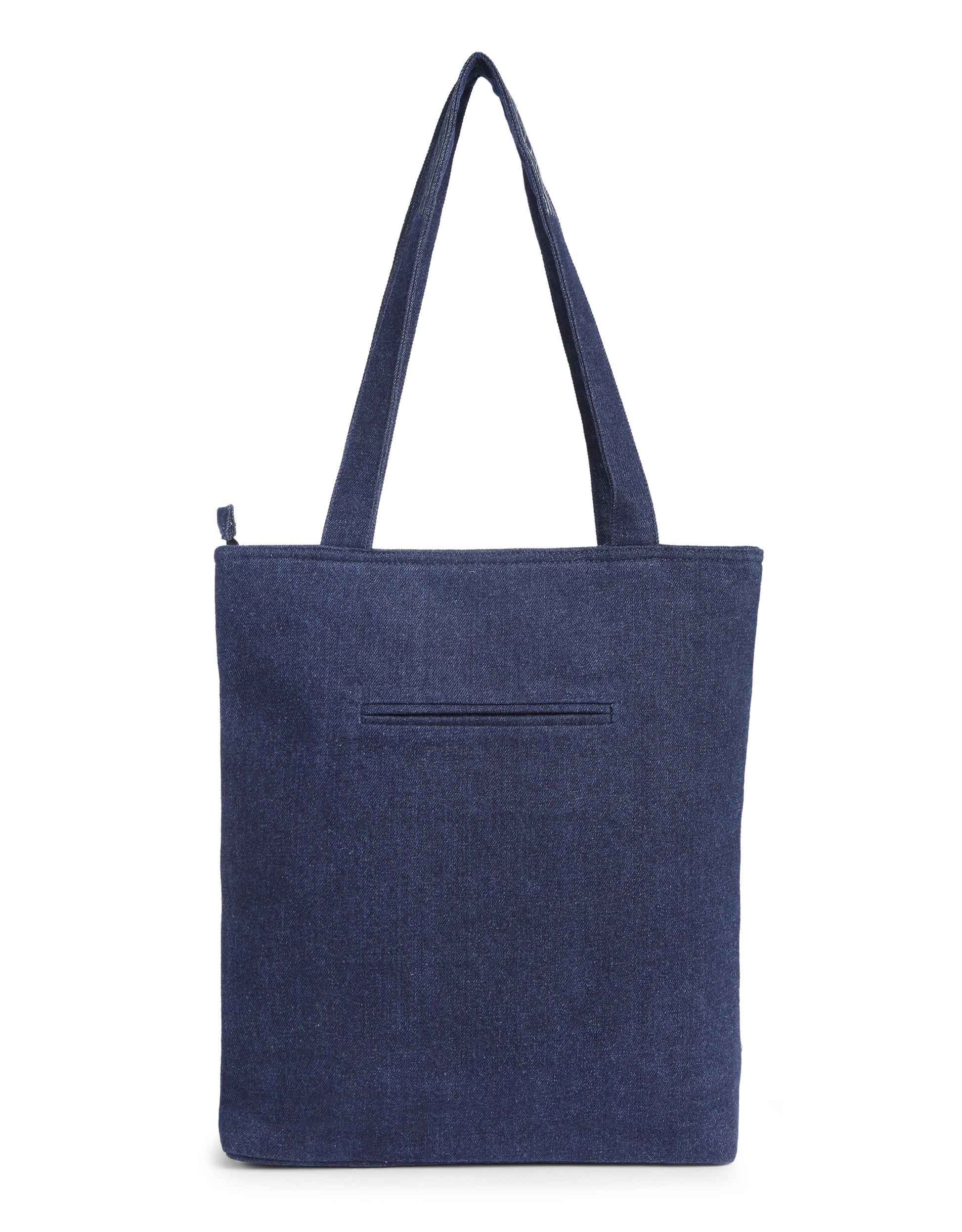 Beige Block Print Denim Tote