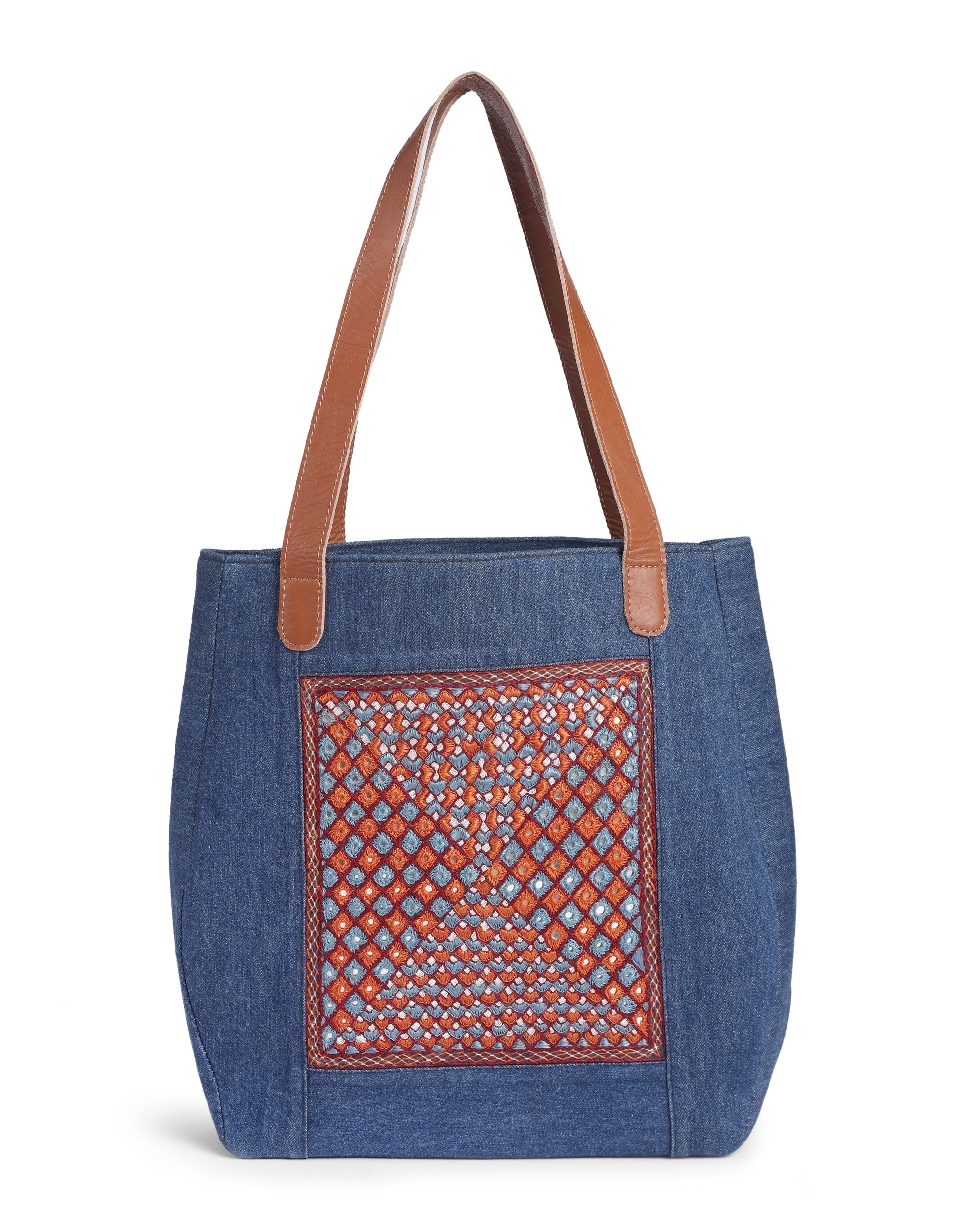 Rust & Blue Desert Embroidery Tote