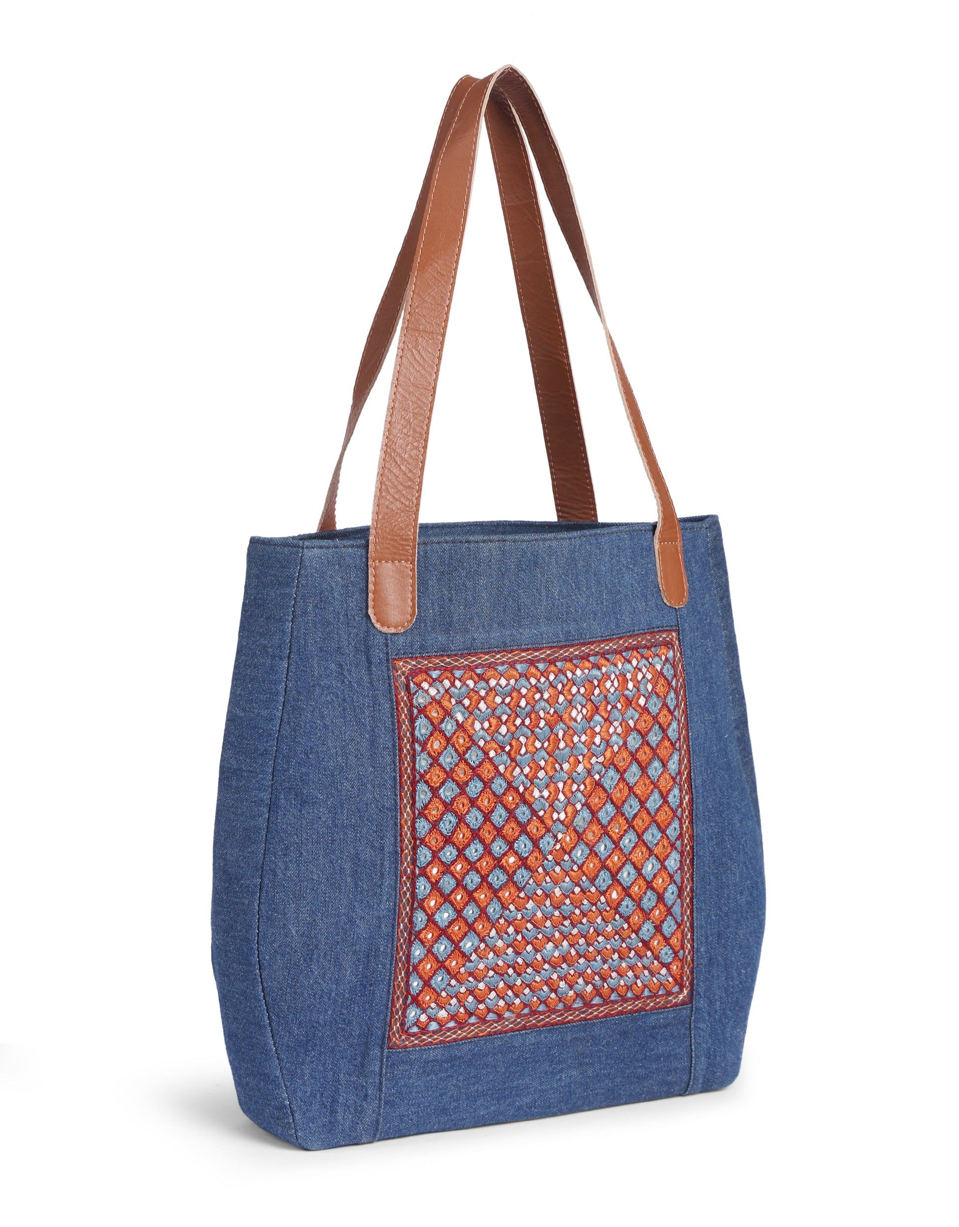 Rust & Blue Desert Embroidery Tote