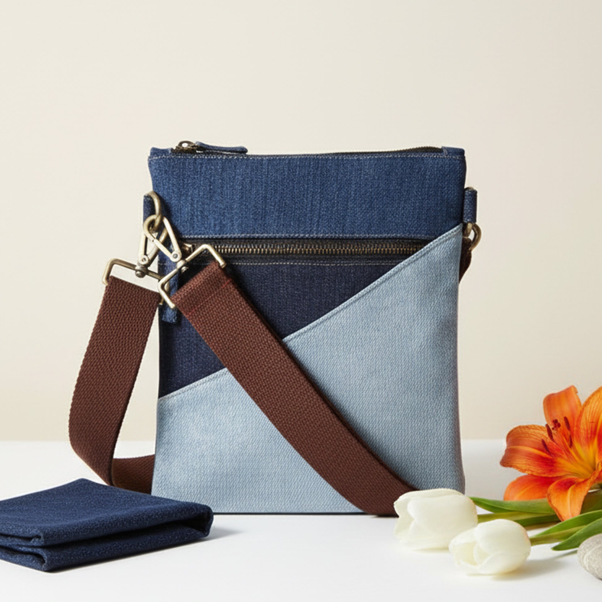 Tricolor Denim Sling Bag