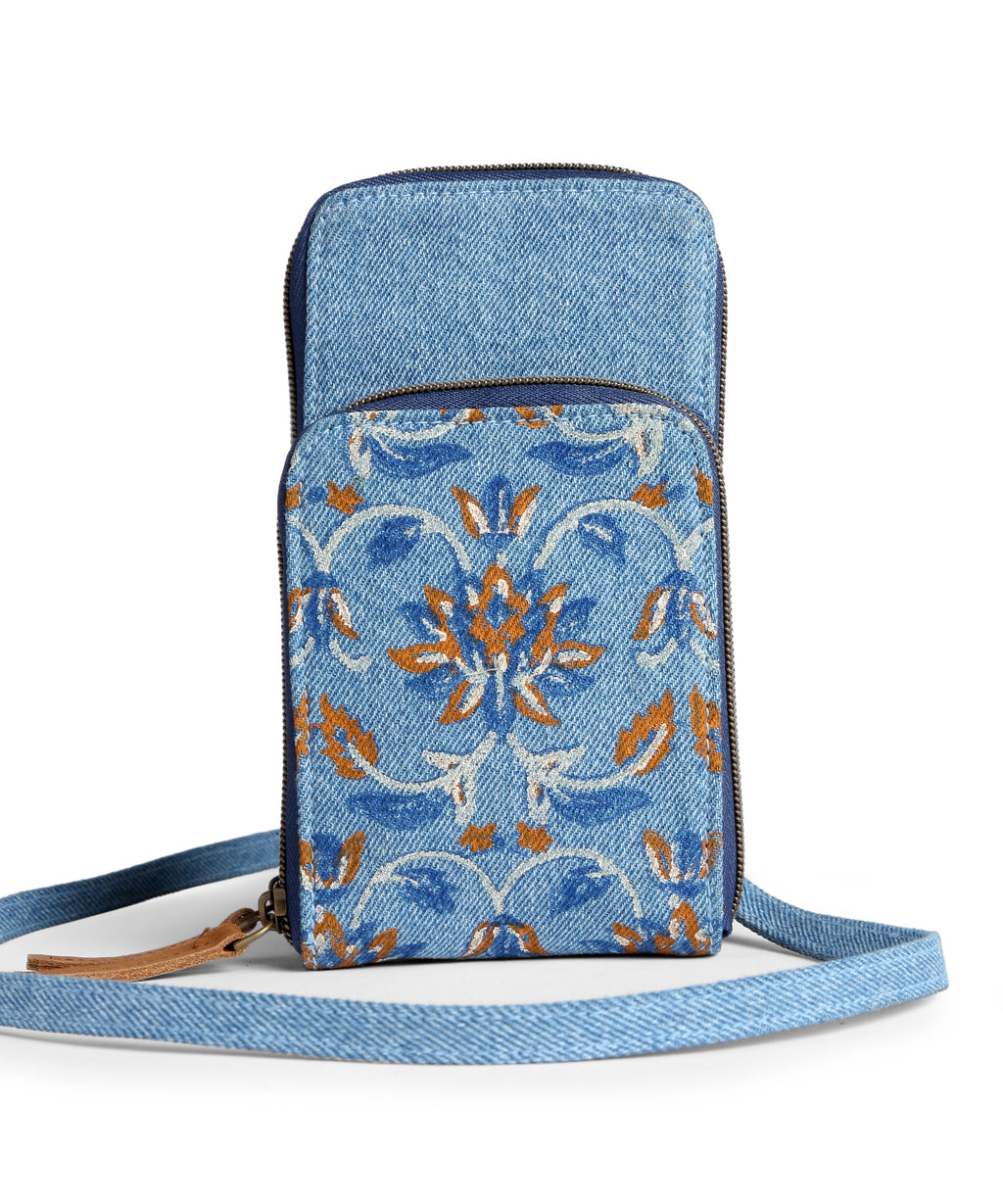 Block Print Double zip mobile pouch