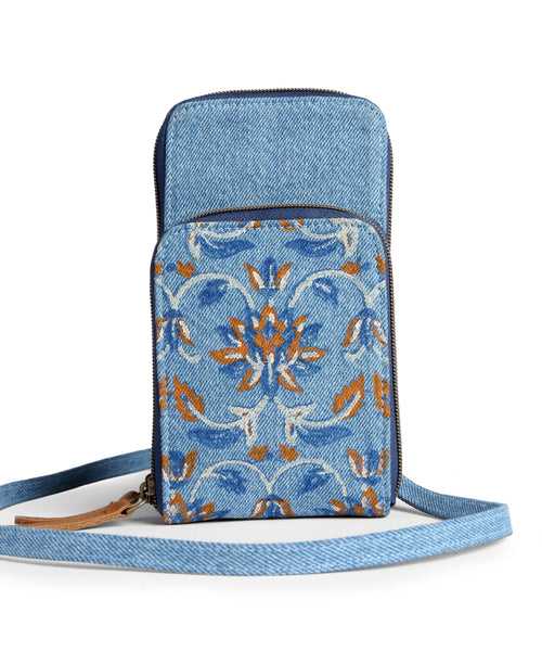 Block Print Double zip mobile pouch