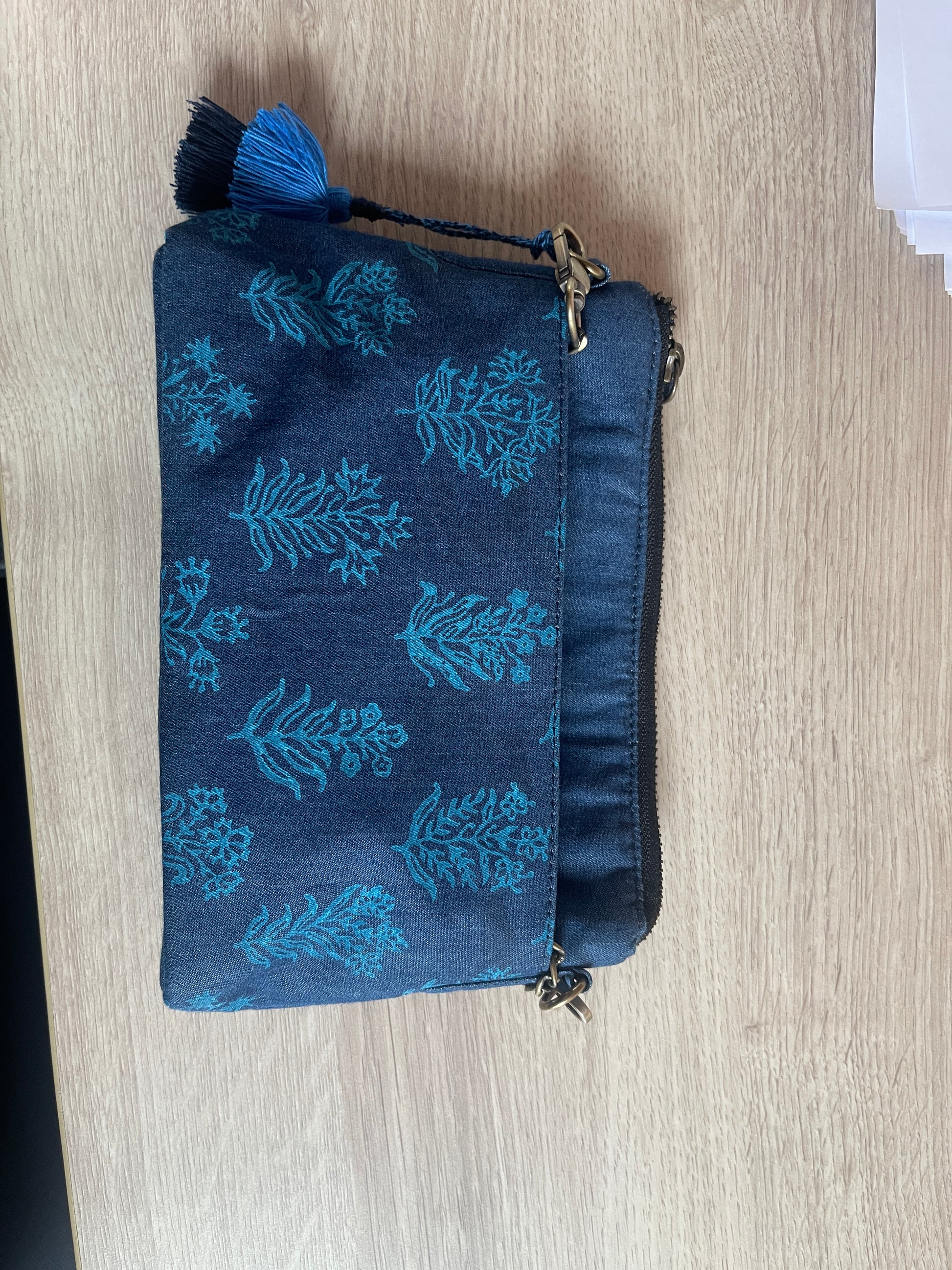 Turquoise Block Print Small Sling