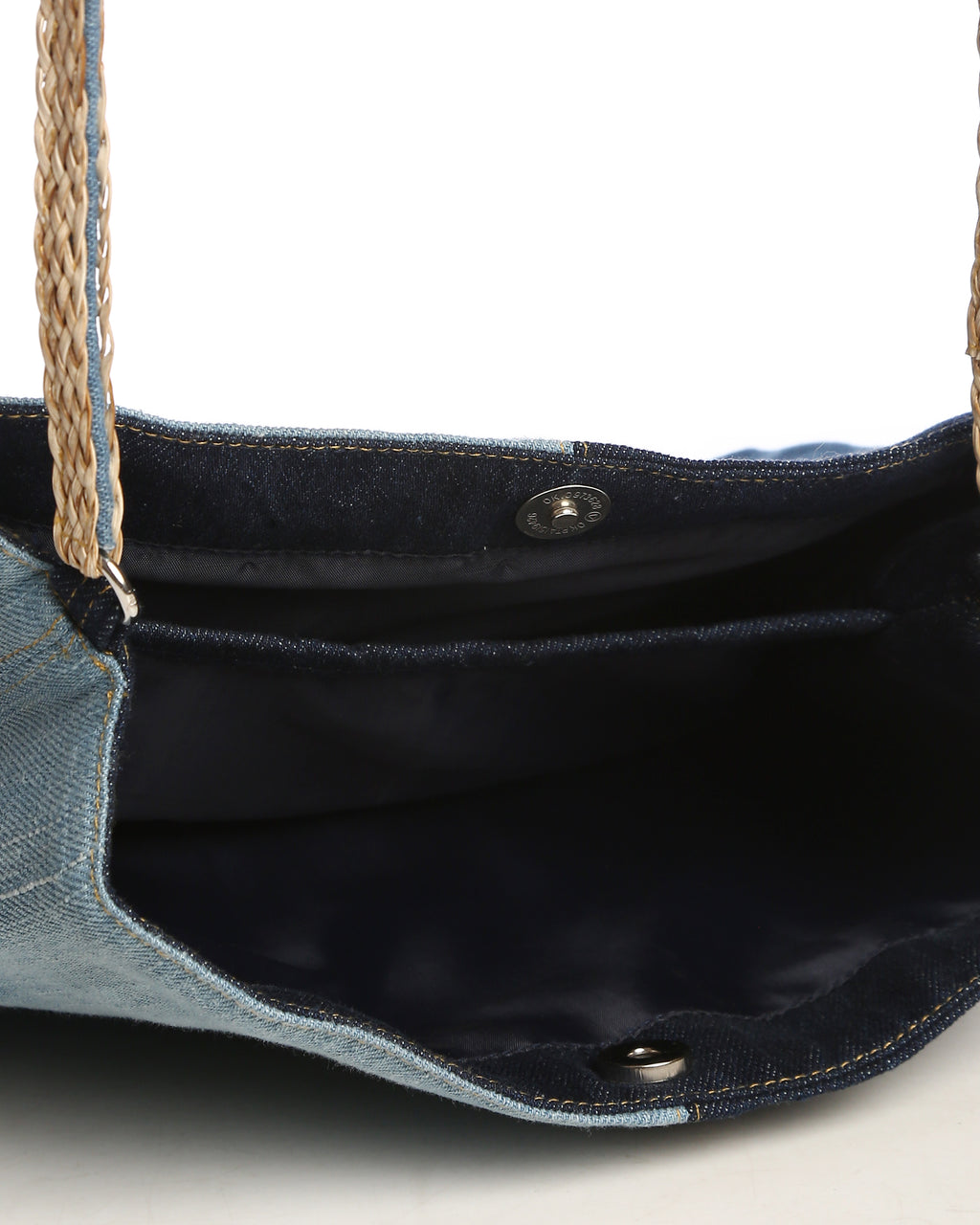 Denim Block Burst Shoulder bag with Jute handle