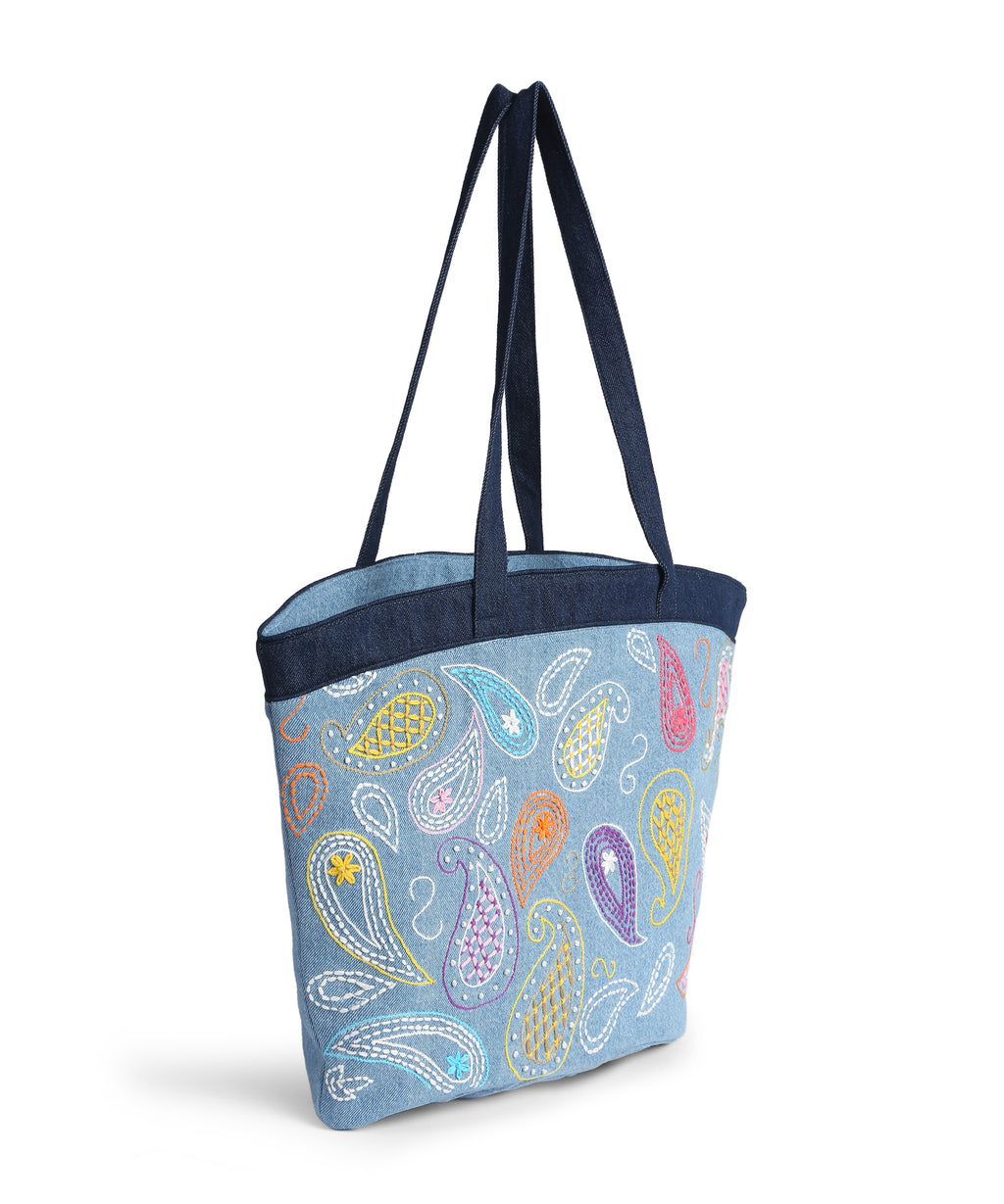 Multicolor Paisley Thread Embroidery Tote