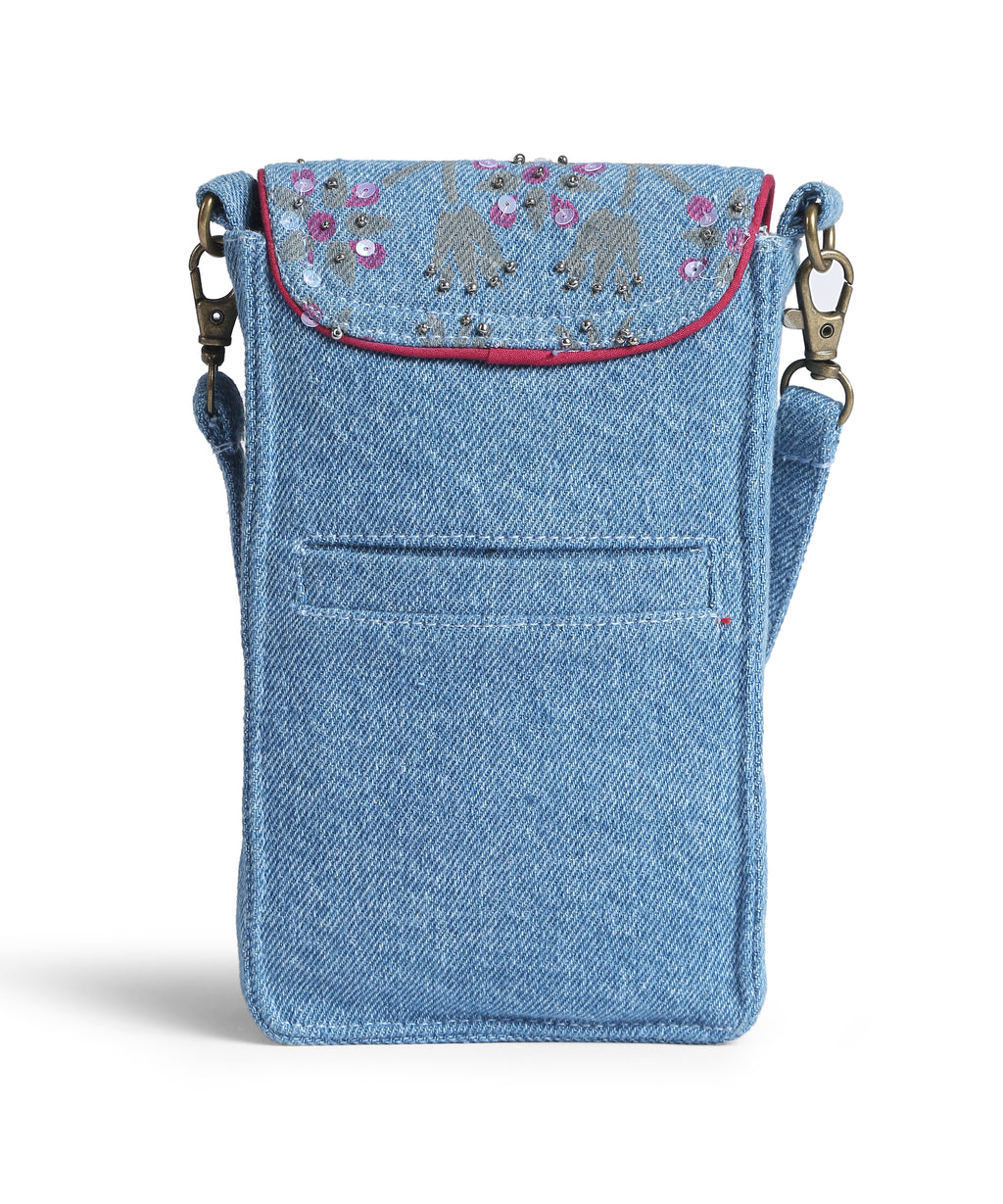 Pink Block Print Sequined Mobile Pouch