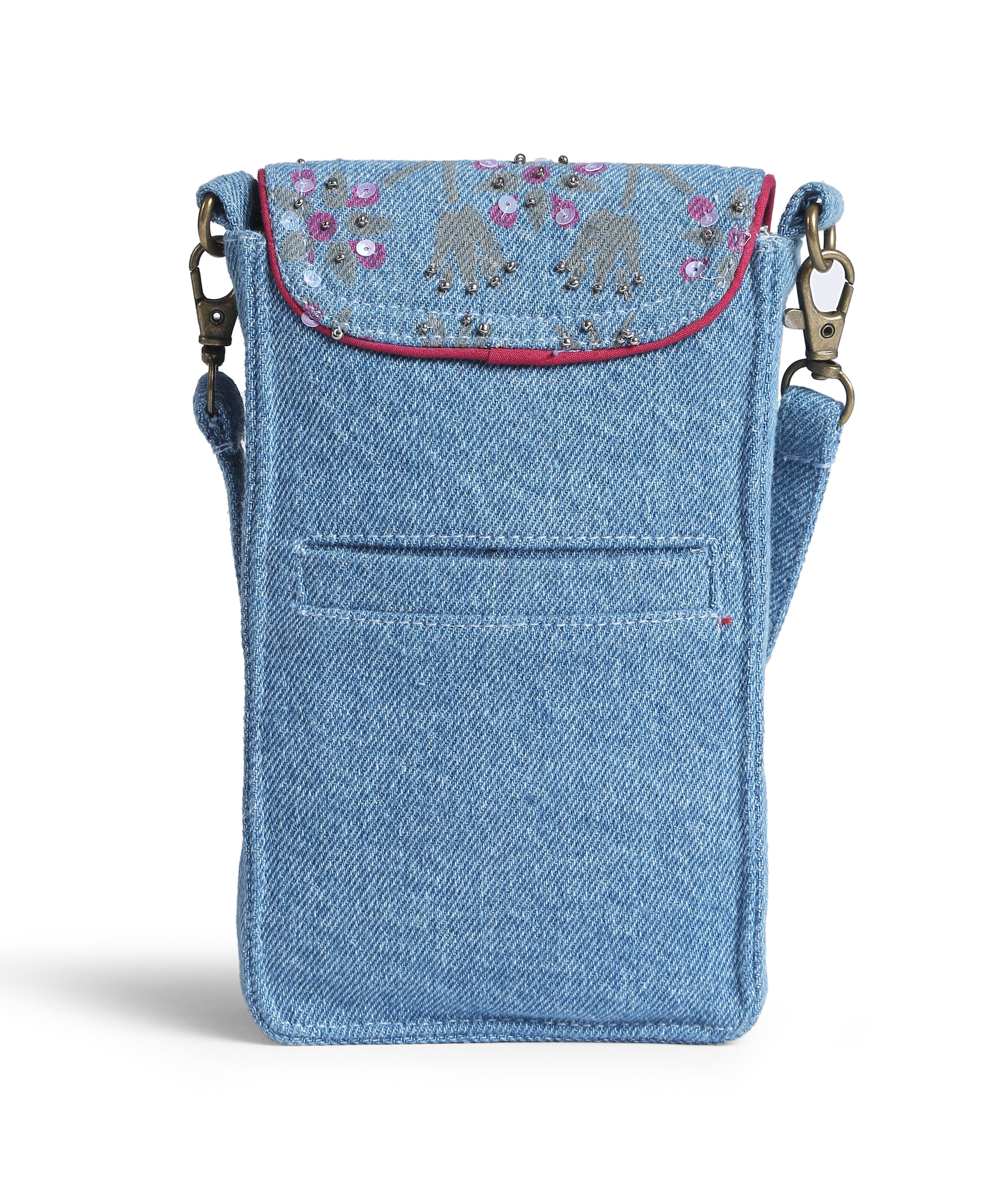 Pink Block Print Sequined Mobile Pouch