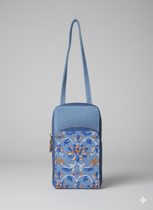 Block Print Double zip mobile pouch