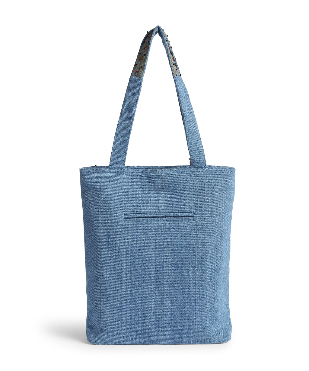 Yellow Block Print Denim Tote