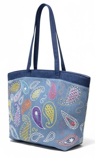 Multicolor Paisley Thread Embroidery Tote